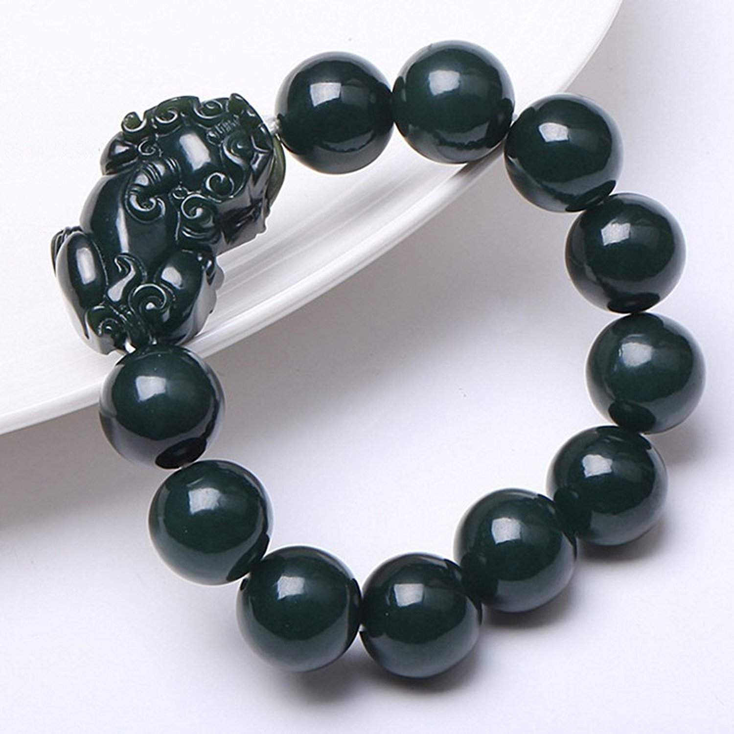 Feng Shui Style Dark Green Jade Bracelet