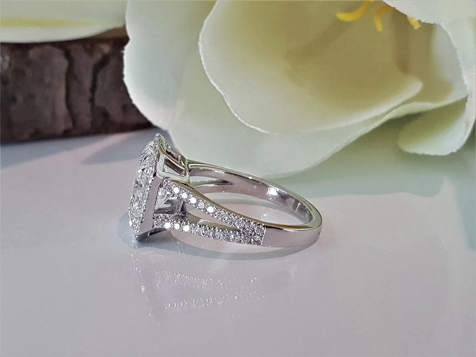Women's Halo Causion Cut 3.0ct Moissanite Ring Women's Halo Causion Cut 3.0ct Moissanite Ring