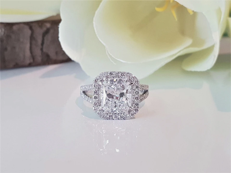 Women's Halo Causion Cut 3.0ct Moissanite Ring Women's Halo Causion Cut 3.0ct Moissanite Ring