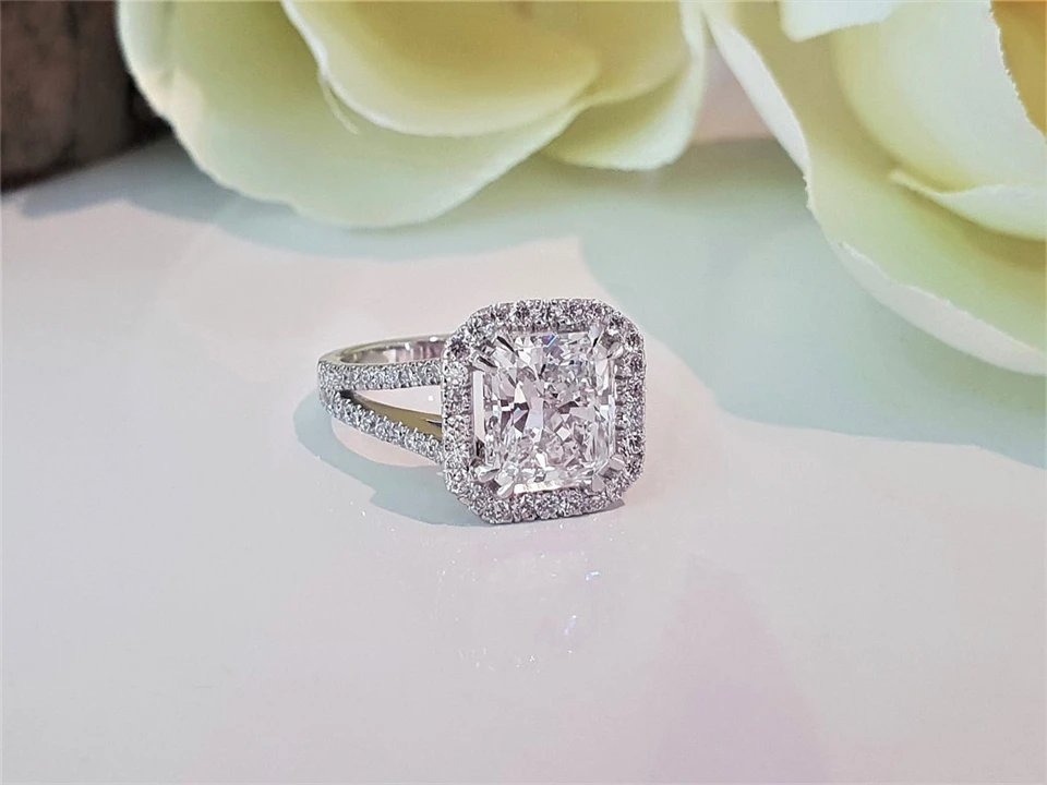 Women's Halo Causion Cut 3.0ct Moissanite Ring Women's Halo Causion Cut 3.0ct Moissanite Ring