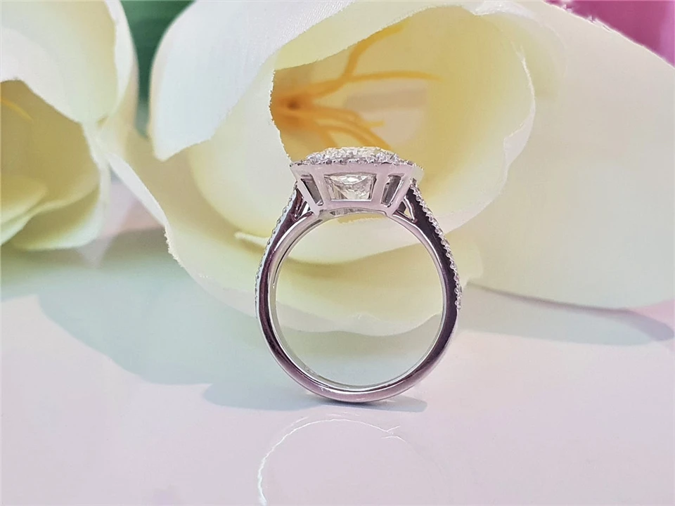 Women's Halo Causion Cut 3.0ct Moissanite Ring Women's Halo Causion Cut 3.0ct Moissanite Ring